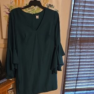 VENUS Teal Long Sleeve Dress with Ruffle Detail